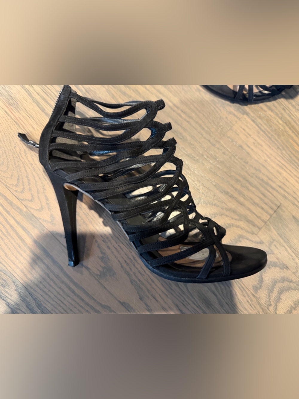 Stuart Weitzman Black Strappy Cage High Heels